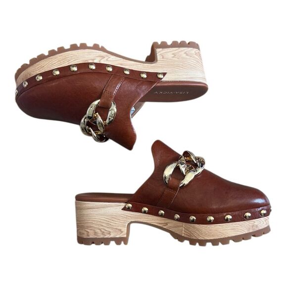 Lisa Vicky Chesnut Brown Vigor Clogs with Chain 7 - Picture 1 of 6